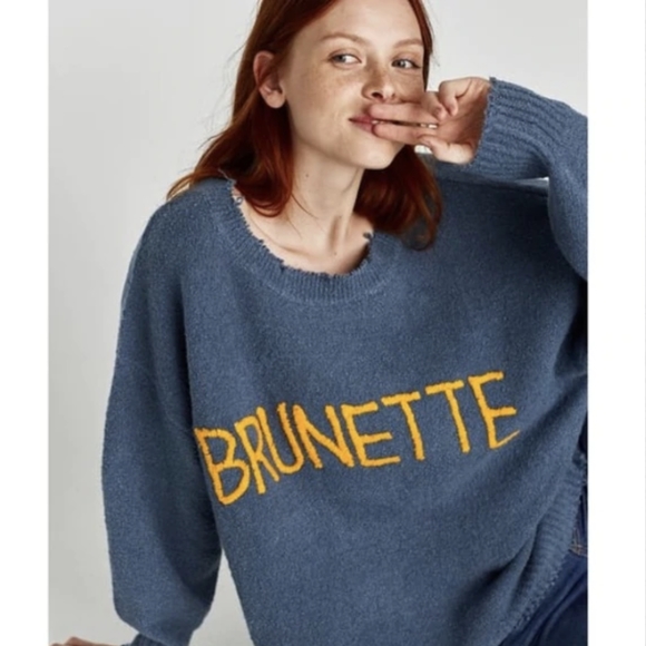 Zara BRUNETTE Spell Out Frayed Raw Oversized Slouchy Sweater BLOGGER FAVORITE M - Picture 5 of 12